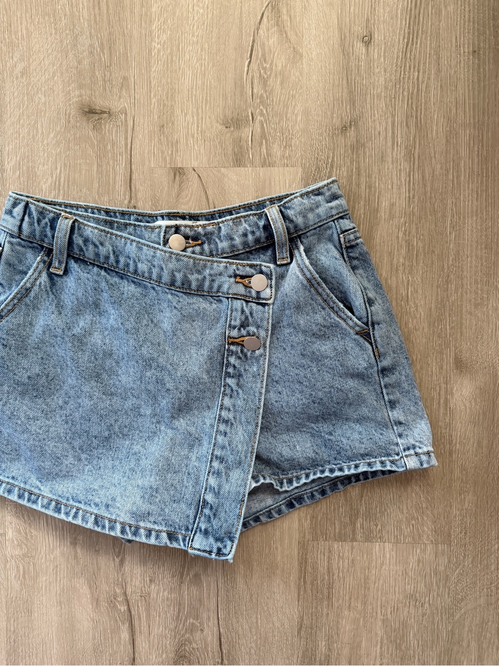 Altar’d State Light Blue Denim Angled Wrap Festival Skort Shorts XS